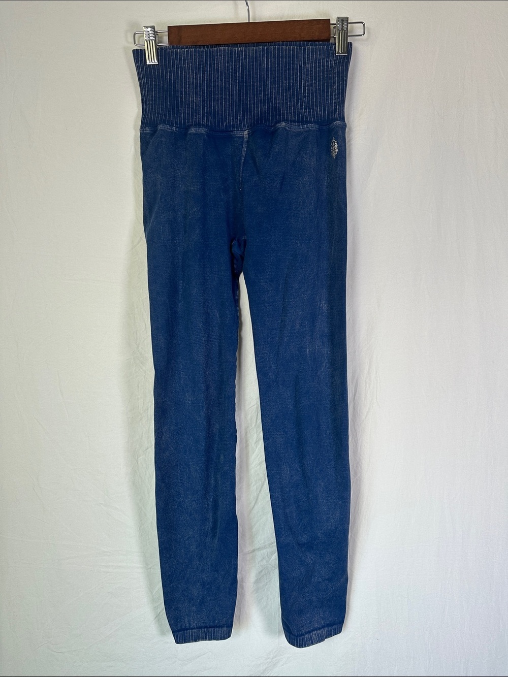 Free People Indigo Ribbed High-Waist Denim-Look Leggings